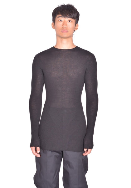 RICK OWENS MEN RIBBED ROUND NECK SWEATER BLACK FW26 | DOSHABURI Shop