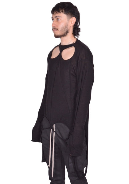 RICK OWENS MEN SLASHED KNIT PULLOVER BLACK FW25 | DOSHABURI Shop