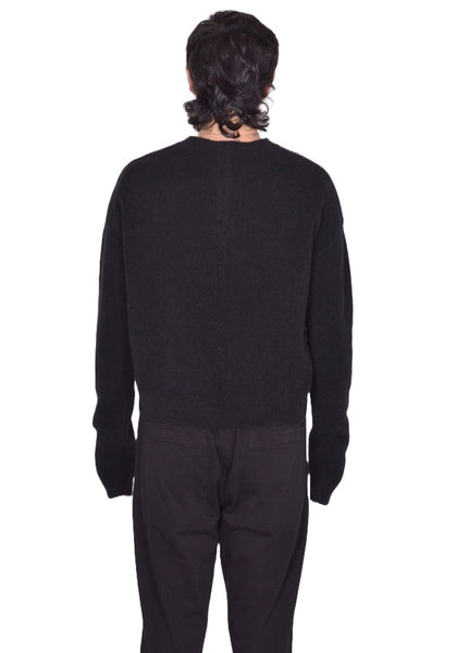 RICK OWENS MEN TOMMY V-NECK KNIT SWEATER BLACK FW25 | DOSHABURI Shop