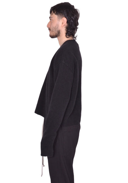 RICK OWENS MEN TOMMY V-NECK KNIT SWEATER BLACK FW25 | DOSHABURI Shop