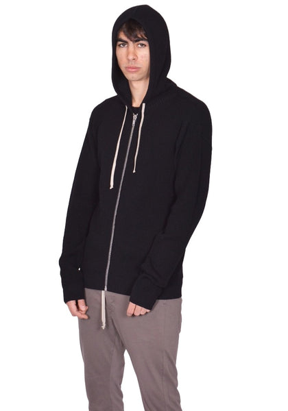 RICK OWENS MEN ZIPPED HOODIE BLACK SS26 | DOSHABURI Shop