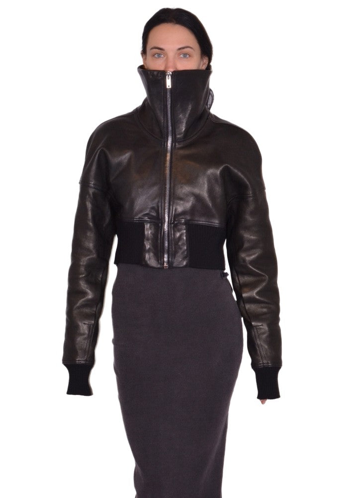RICK OWENS PADDED BOMBER LEATHER JACKET BLACK FW25 | DOSHABURI Shop