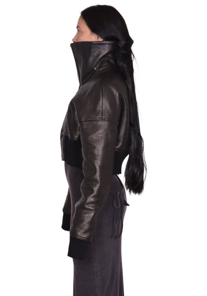 RICK OWENS PADDED BOMBER LEATHER JACKET BLACK FW25 | DOSHABURI Shop