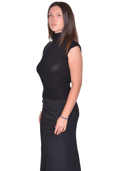 RICK OWENS SLEEVELESS TURTLE KNIT TOP BLACK SS25 | DOSHABURI Shop