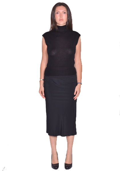 RICK OWENS SLEEVELESS TURTLE KNIT TOP BLACK SS25 | DOSHABURI Shop