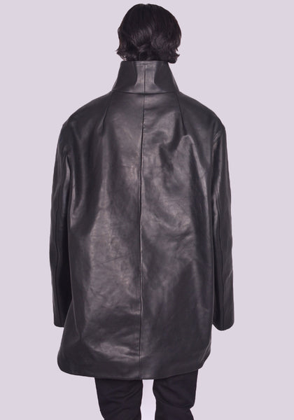 RICK OWENS MOUNTAINEERING SMOCK LEATHER JACKET BLACK FW24 | DOSHABURI Shop