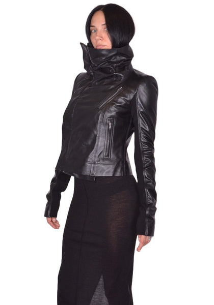 RICK OWENS WOMEN CLASSIC LEATHER JACKET BLACK FW25 | DOSHABURI Shop