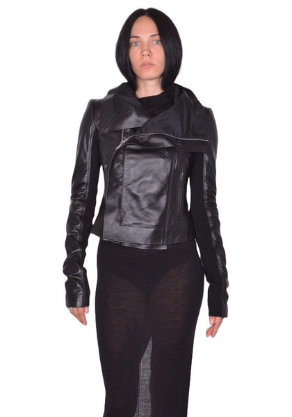 RICK OWENS WOMEN CLASSIC LEATHER JACKET BLACK FW25 | DOSHABURI Shop