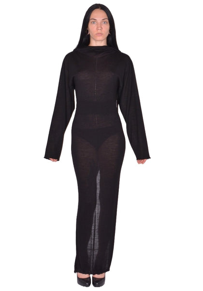 RICK OWENS WOMEN HOODED DRESS BLACK FW25 | DOSHABURI Online Shop