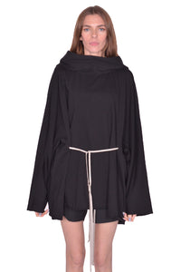 RICK OWENS WOMEN HOODED TUNIC BLACK SS25 | DOSHABURI Omline Shop