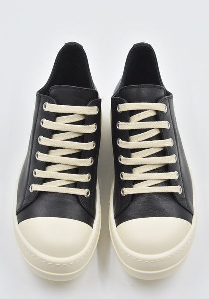 RICK OWENS WOMEN LEATHER LOW-CUT SNEAKERS BLACK SS25 | DOSHABURI Shop