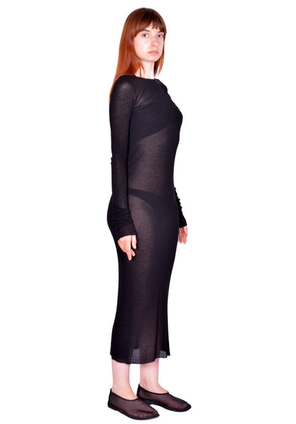RICK OWENS WOMEN RIB LONG SLEEVE DRESS BLACK FW26 | DOSHABURI Shop