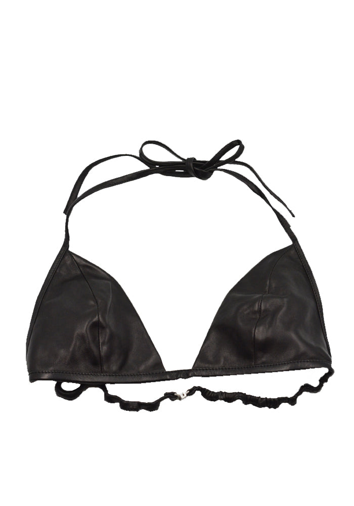 RICK OWENS WOMEN RO01E7091 LBY LEATHER BRA BLACK SS25 | DOSHABURI Shop