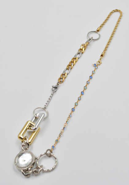 BLESS Nº 78 MATERIALMIX NECKLACE WATCH w/BLUE RHINESTONE | DOSHABURI