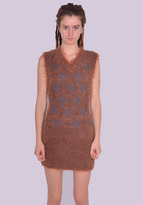 KNWLS HAIRY V-NECK SLEEVELESS DRESS MELANGE SLATE FW23 | DOSHABURI Online Shop