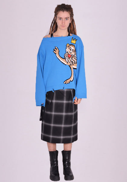 CHARLES JEFFREY LOVERBOY 43090201 UNISEX SLASH KNITTED SWEATER BLUE SILLY LION SS24