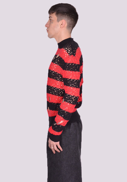 LIBERAL YOUTH MINISTRY STRIPES KNIT SWEATER KNIT BLACK/RED SS24 | DOSHABURI Online Shop