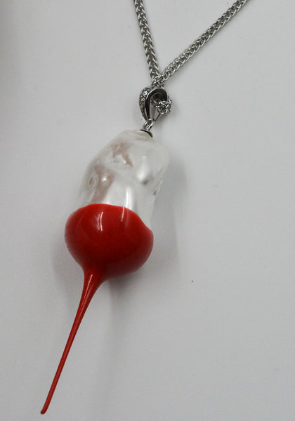 OTTOLINGER 125-903125-01 DIPPED PEARL CHAIN NECKLACE SILVER/RED (New Season FW25)