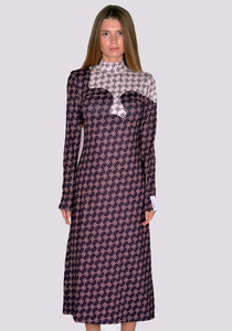 ROKH R6CA302 TWO TONE DETAILED MASK DRESS BROWN/BEIGE SS23 | DOSHABURI Online Shop