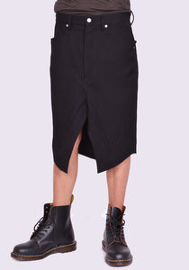 RICK OWENS MEN RU02D6345 WD 09 SLIVERED SKIRT BLACK FW24 | DOSHABURI Online Shop