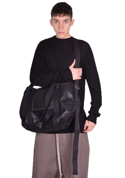 RICK OWENS MEN RA01D0461 TROLLEY LEATHER BAG BLACK SS24 | DOSHABURI Online Shop