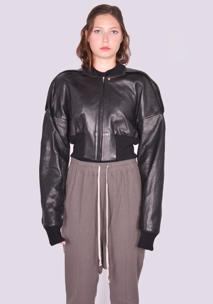 RICK OWENS WOMEN RP02D3719 LNV CROPPED FLIGHT JACKET BLACK FW24 | DOSHABURI Online Shop