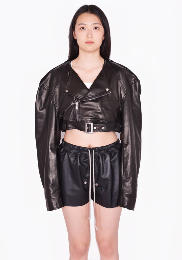 RICK OWENS WOMEN MICRO BIKER JACKET BLACK SS24 | DOSHABURI Online Shop