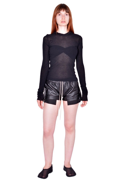 RICK OWENS WOMEN RP02F5210 RC 09 CROPPED HOODED T-SHIRT BLACK (New Season FW26)