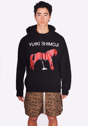 YUIKI SHIMOJI HORSE SIDE ZIP SWEAT HOODIE BLACK (New Season)