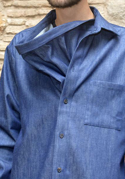 BLESS NO.54 UNISEX NECKERCHIEF SHIRT DRESS BLUE DENIM 50% Off-Sale 