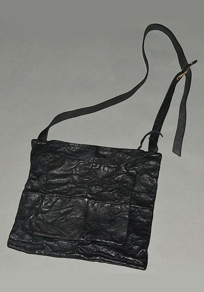 m.a+ by Maurizio Amadei CRINKLED LEATHER MESSENGER BAG BLACK