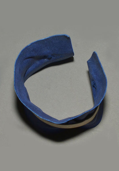 m.a+ by Maurizio Amadei SILVER BAND WIDE CUFF WITH BLUE LEATHER