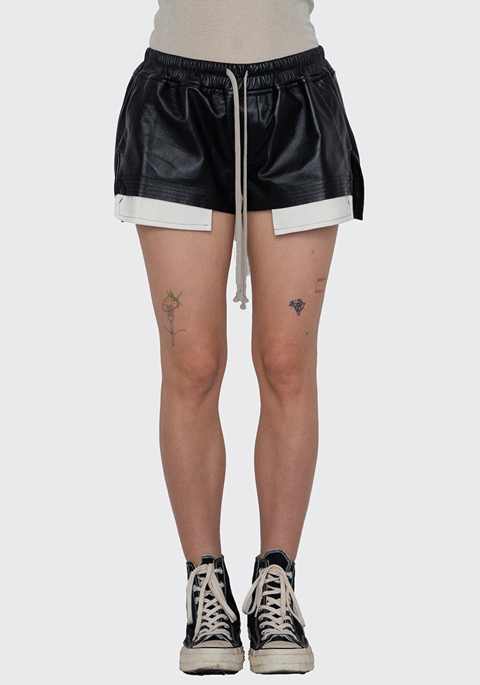 RICK OWENS RO02B6355 LLP LAMB LEATHER BOXER SHORTS BLACK